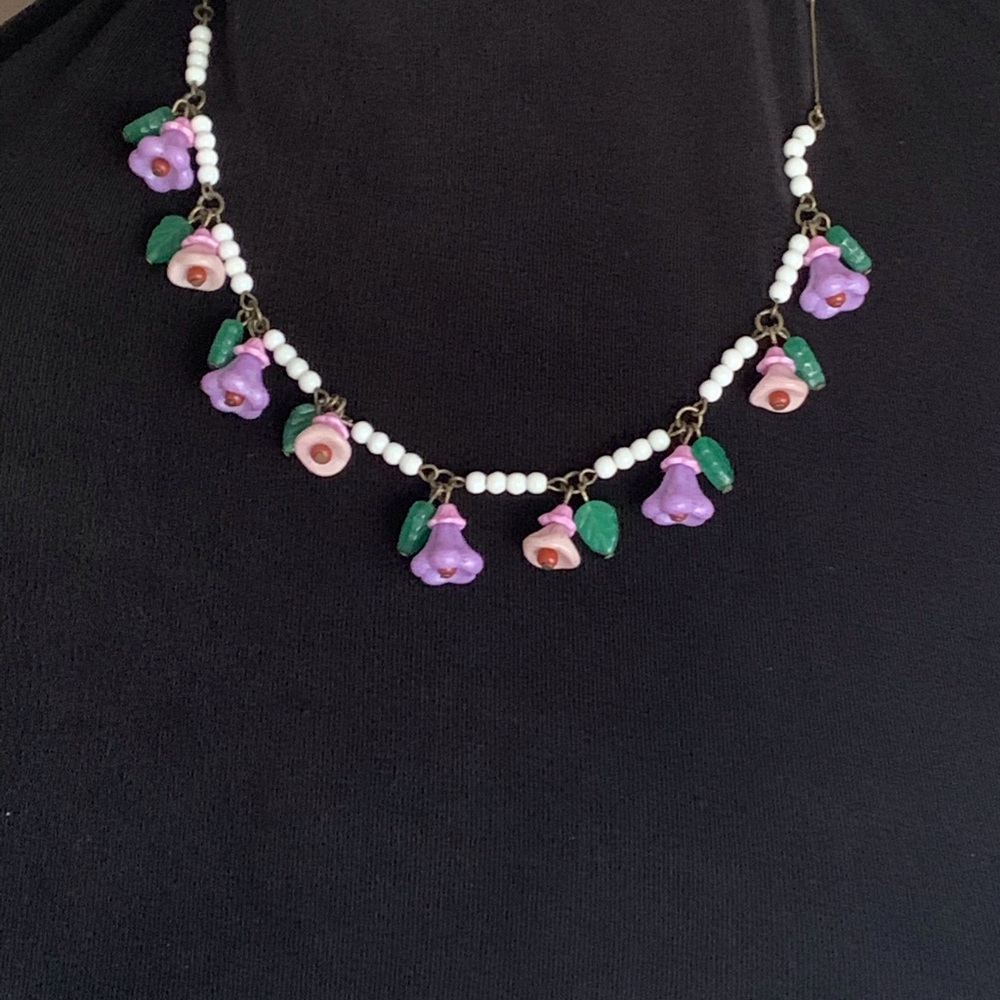 Czech Vintage Glass Floral Beaded Necklace